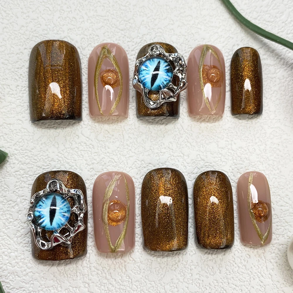 

Handmade Custom Design Press on Square Nails 10PCS 3D Acrylic Cat Eye Luxury False Nails Soft Reusable Artificial Fingernails