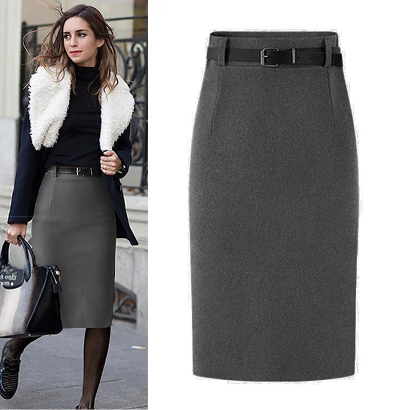 

Woolen Thiened f-length Skirt Women's Autumn Winter New Sle High-waist A-line Skirt Sli Versatile Midi Skirt