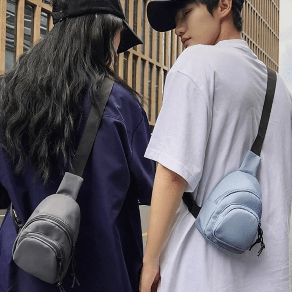 Casual Solid Color Men Crossbody Bag Nylon Mini Sports Chest Bag Japanese Style Multifunctional Shoulder Bag Unisex