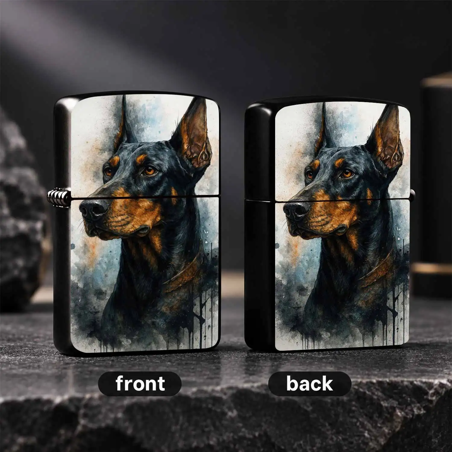 Vintage Watercolor Doberman Pinscher Decorative Lighter, Stylish Artistic Portrait Pattern, Perfect for Daily Use, Outdoor Activities, Home Display, Gifting to Pet Lovers and Art Collectors on Al A Humorous And Interesting Lighter