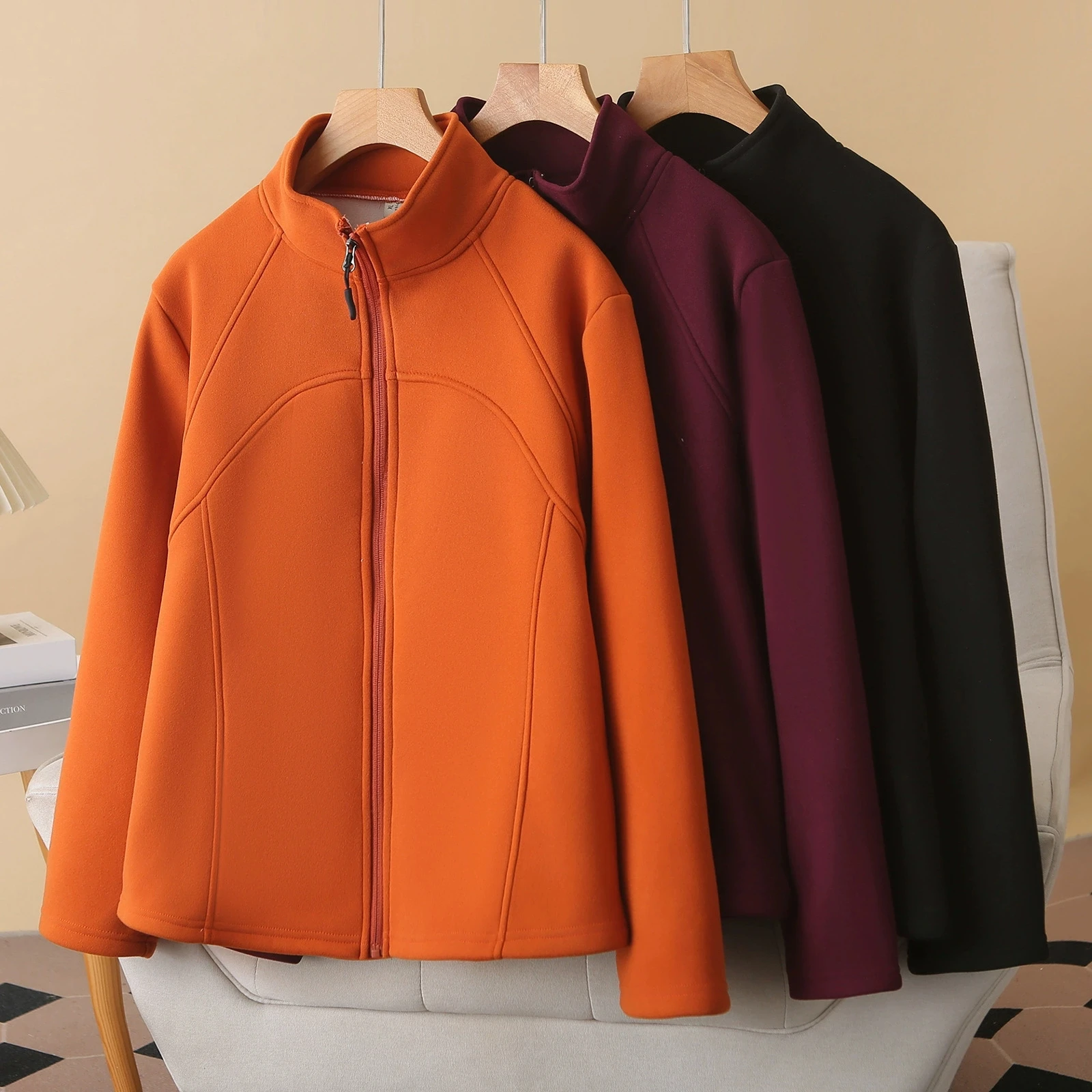 

Плюс бархатное пальто, женская одежда, воротник-стойка с длинными рукавами, осень-зима, теплый стеганый кардиган, свитер, женская верхняя одежда, топы