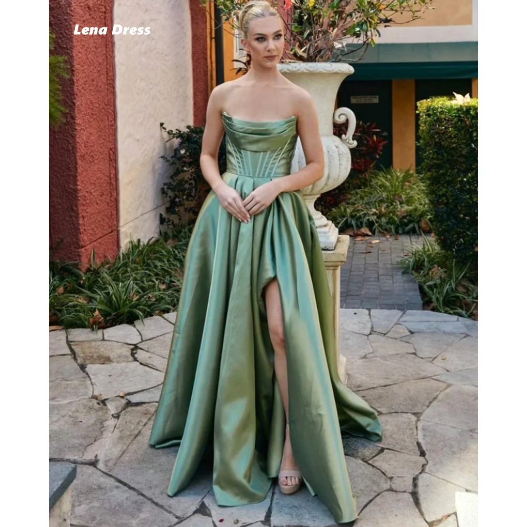 

Lena Off the Shoulders Saudi Evening Dresses for Special Occasions Wedding Dress Custom Made Side Slit Line A Satin Ball Gowns