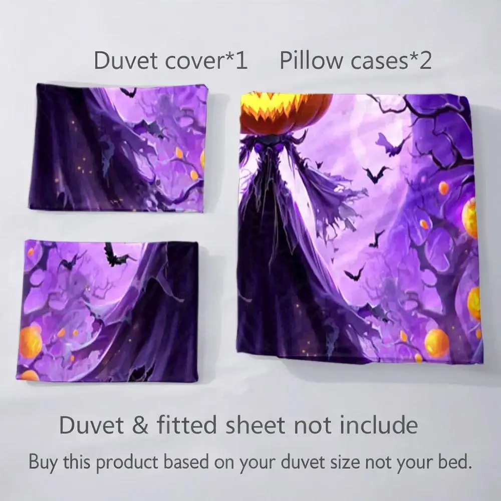 Christmas Three-Piece Bedding Set with Pillowcases and Duvet Cover, 1 Duvet Cover + 2 Pillowcases (Without Filling) 2D Flat Printing, Three-Piece Duvet Cover Set, Pumpkin Head Wizard Theme, Dark Fantasy Style Halloween, Thanksgiving Decoration, Ultra-Soft Printed Duvet Cover Set 3 Pieces Bedding Set Quilt Cover