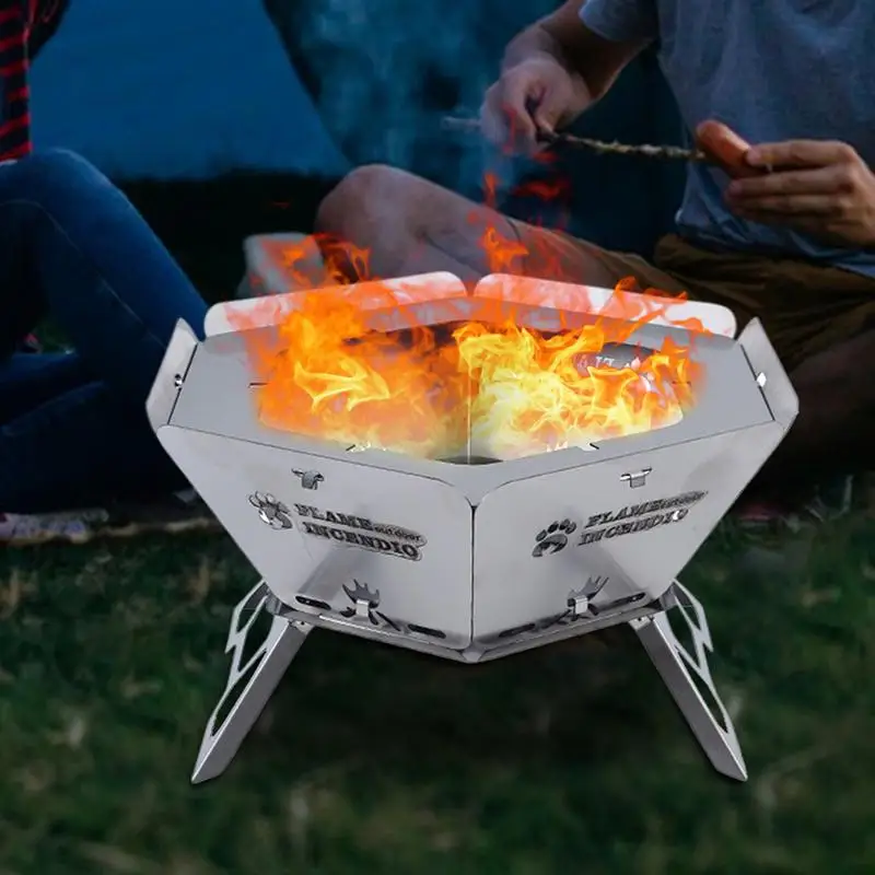 

Folding Fire Pit Grill Stainless Steel Fire Pits BBQ Grill Outdoor Camping Stove With Storage Bag For Camping Picnic BBQ