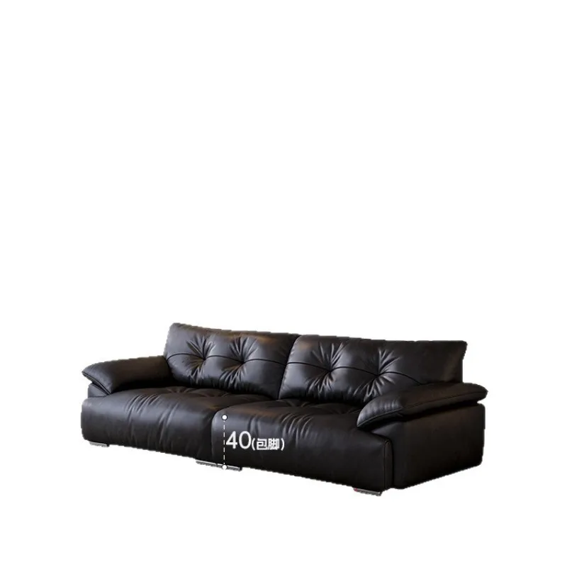 

Leather sofa, elephant ears minimalist French retro small apartment living room straight row sofa three people