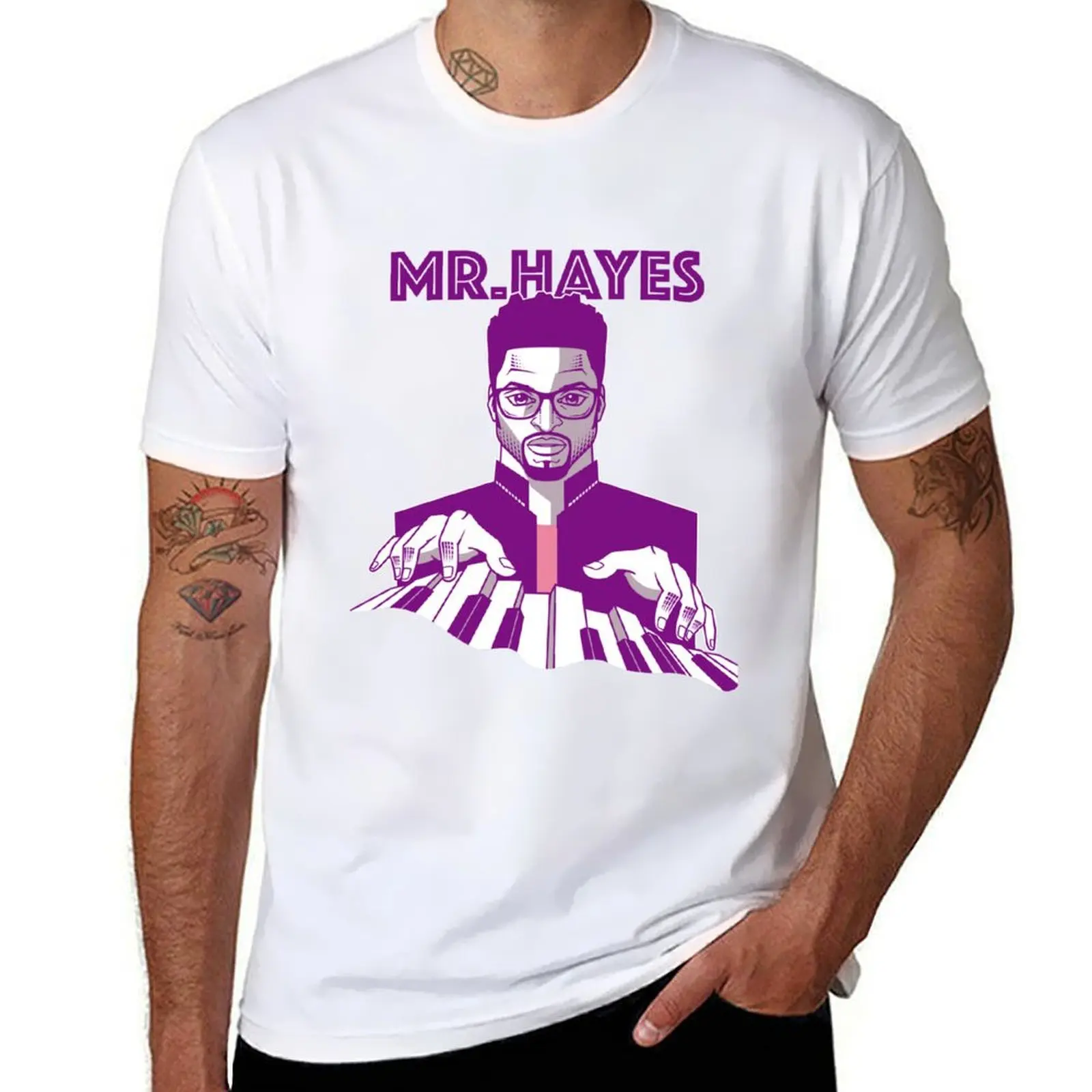 Senhor. HAYES Branco Bold Camiseta gráfica camisetas para homem homem camiseta de algodão pesado
