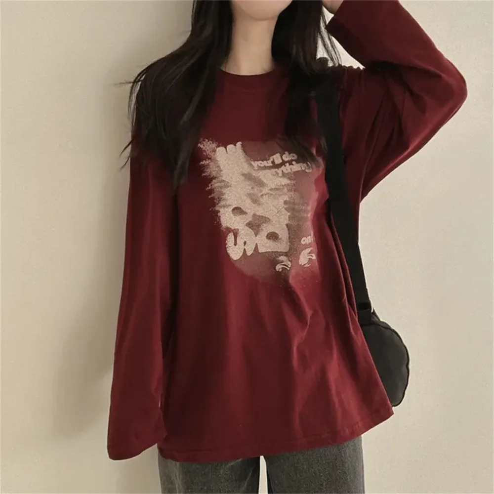 Gothic T Shirt Women Long Sleeve loose Y2k autumn Vintage cotton T Shirt  printed Tops Streetwear Korean Style Funny Tshirts