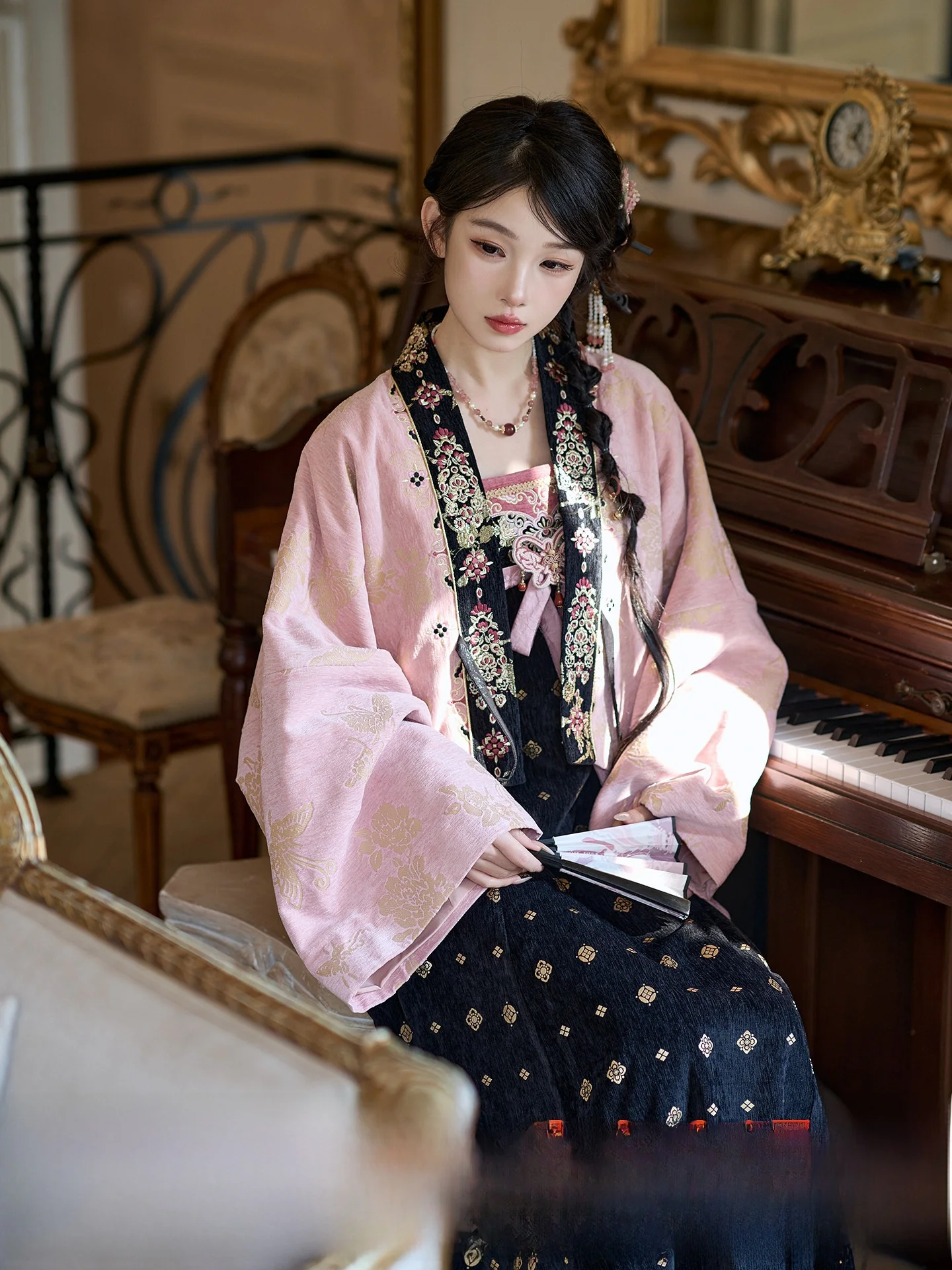 

July Evening Original Chest-Length Velvet Dr ort Jaet National Sle Set Women's Faion Hanfu Qinhui Brand