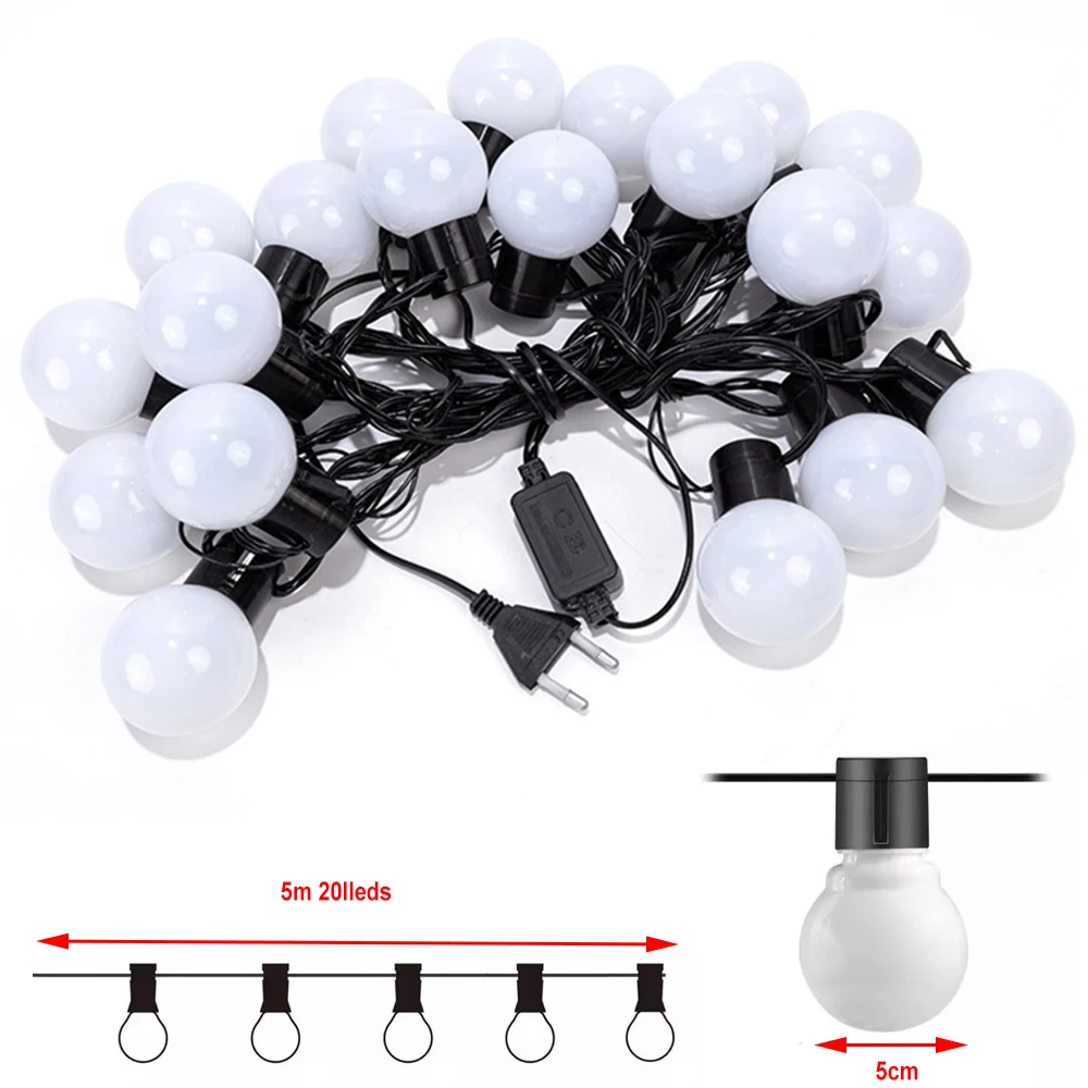 5M 20leds Fairy Bulb Lights String Outdoor Patio Decoration Garland Lights for Valentine Wedding Home Party Room Garden Decor