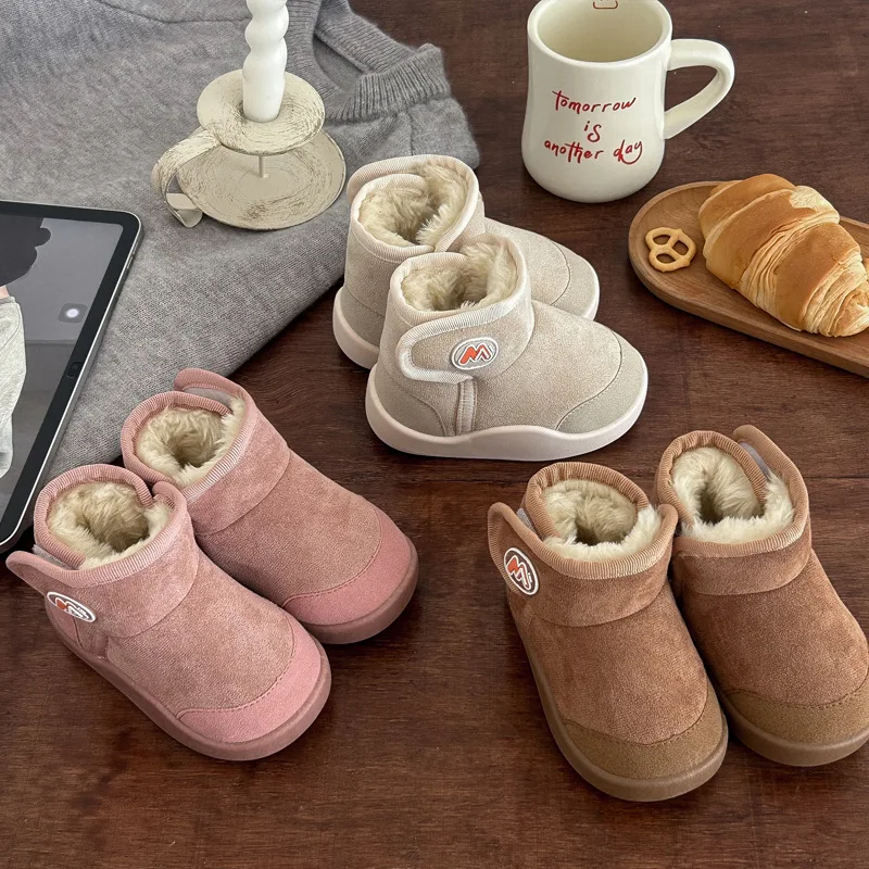 

New Girl Boy Snow Boots Autumn Winter Velvet Children's Boots Short Barrel Soft Bottom Fashion Keep Warm Cotton Shoes Waterproof