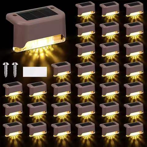 Solar Deck Lights 32 Pack Outdoor Step Lights Waterproof Led Solar Lights for Railing Stairs Step Fence Yard Patio and Pathway