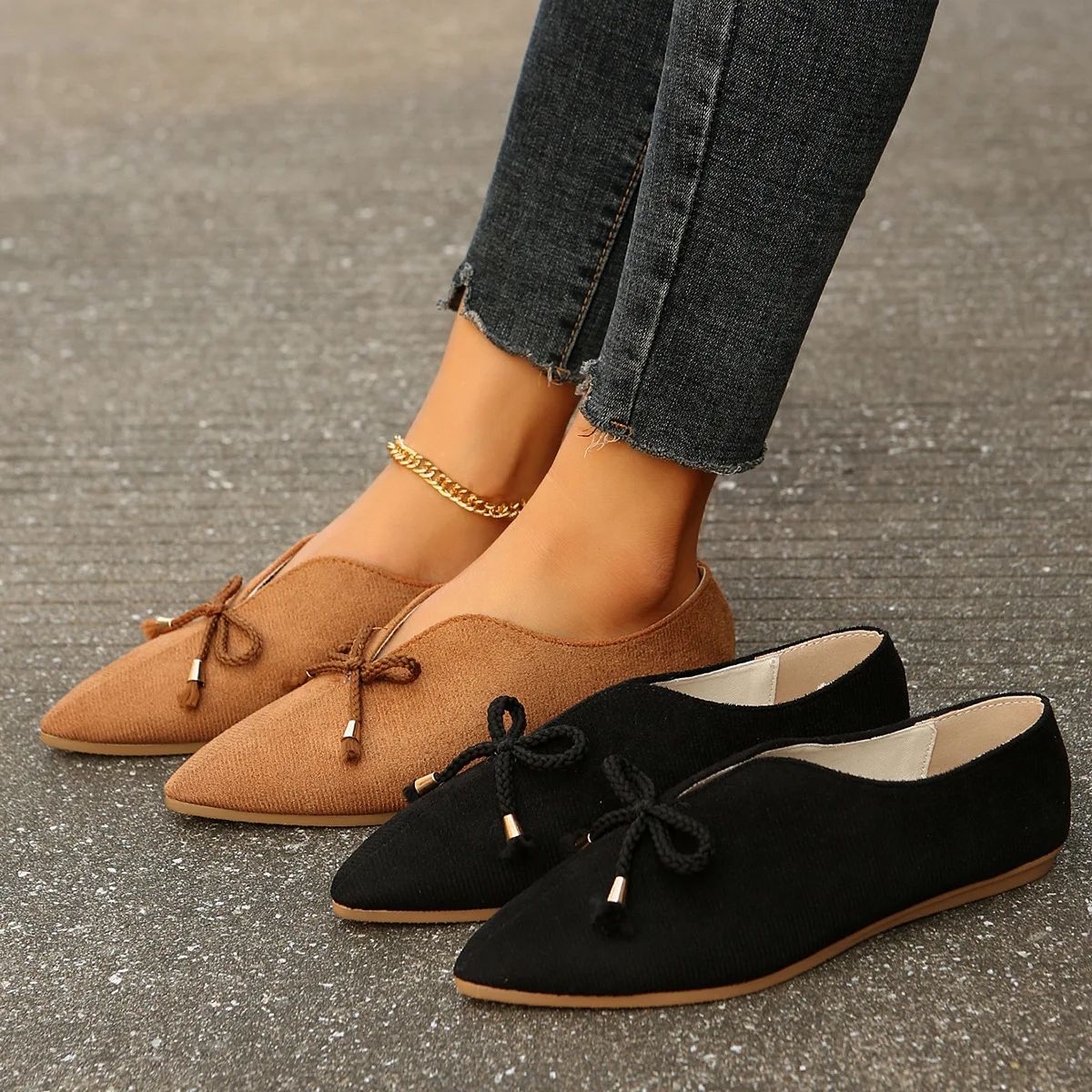 Summer Women's Shoes Pointed Toe Casual Bowknot Solid Colour Loafers Shallow Mouth Comfortable Non-slip Flats Sapato Femininas