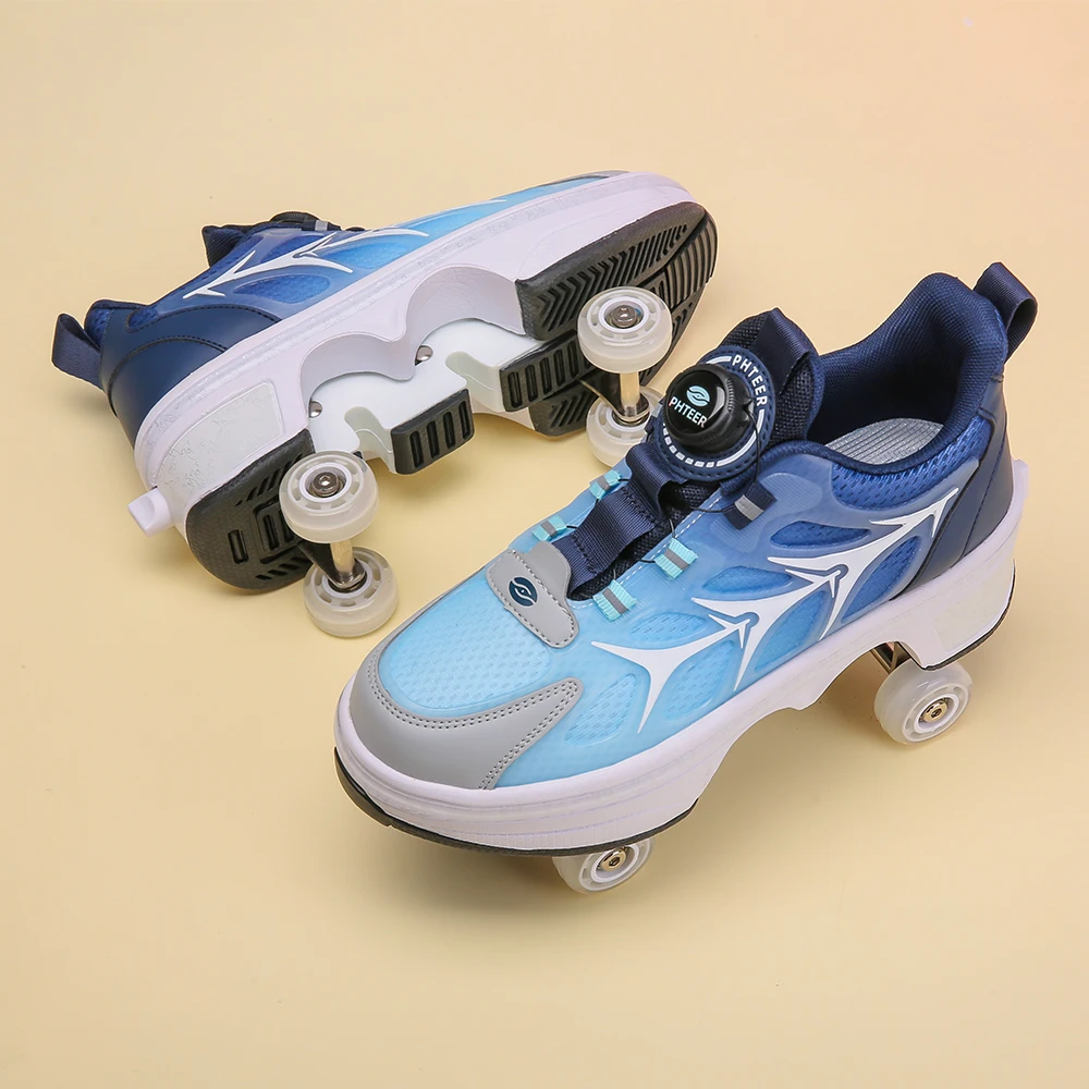 Transformers, four-wheeled shoes, boys and girls, double-wheeled row, children with roller skating, adult pulley sneakers