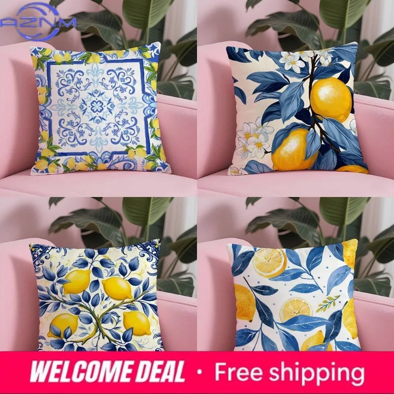 Lemon Pillow Case Anti-dustmite Pillowcase Invisible zipper silky short plush Sofa cushion cover