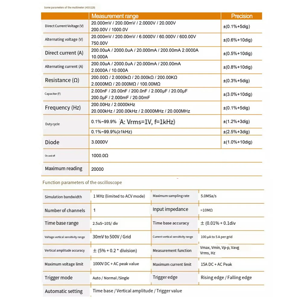 2600mAh Lithium-ion Battery Multimeter Multimeter Anti-burn Multimeter 5.0Msps Sampling Rate Vmax Vmin Vp-p Vavg Vrms