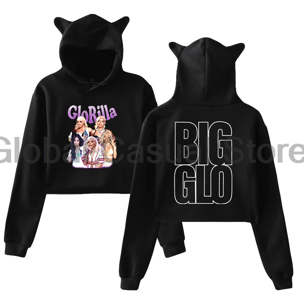 

GloRilla 90s Vintage Hoodie 2025 The Glorious Tour Cat Ears Hooded Sweatshirts Long Sleeve Crop Top Women's Clothes