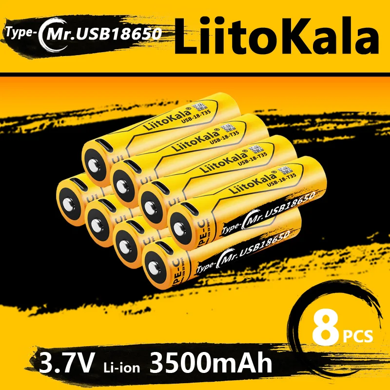 

8pcs LiitoKala USB-18-T35 Type-C Charging 3500mAh 18650 Rechargeable Li-ion Battery for Flashlight Electric Mouse Toy Battery