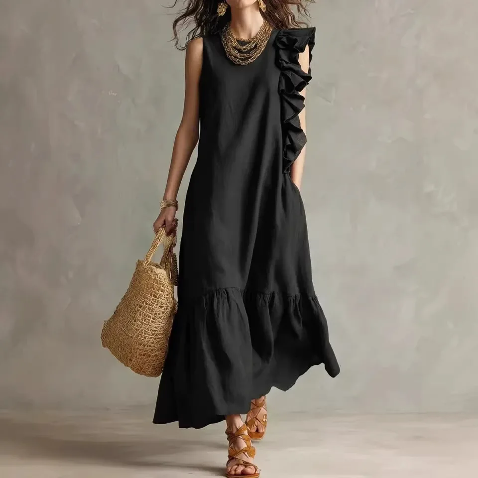 

Ruffle Dress Women Spring Summer Sleeveless Irregular Hem Maxi Dresses Boho Beach Vacation Sundress Casual Outfit Clothes