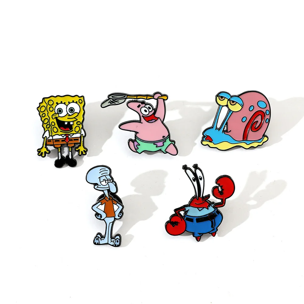 

1 Set Cute Cartoon Creative Personality Fun SpongeBob SquarePants Metal Badge Octopus Brother Pie Star Crab Boss Brooch