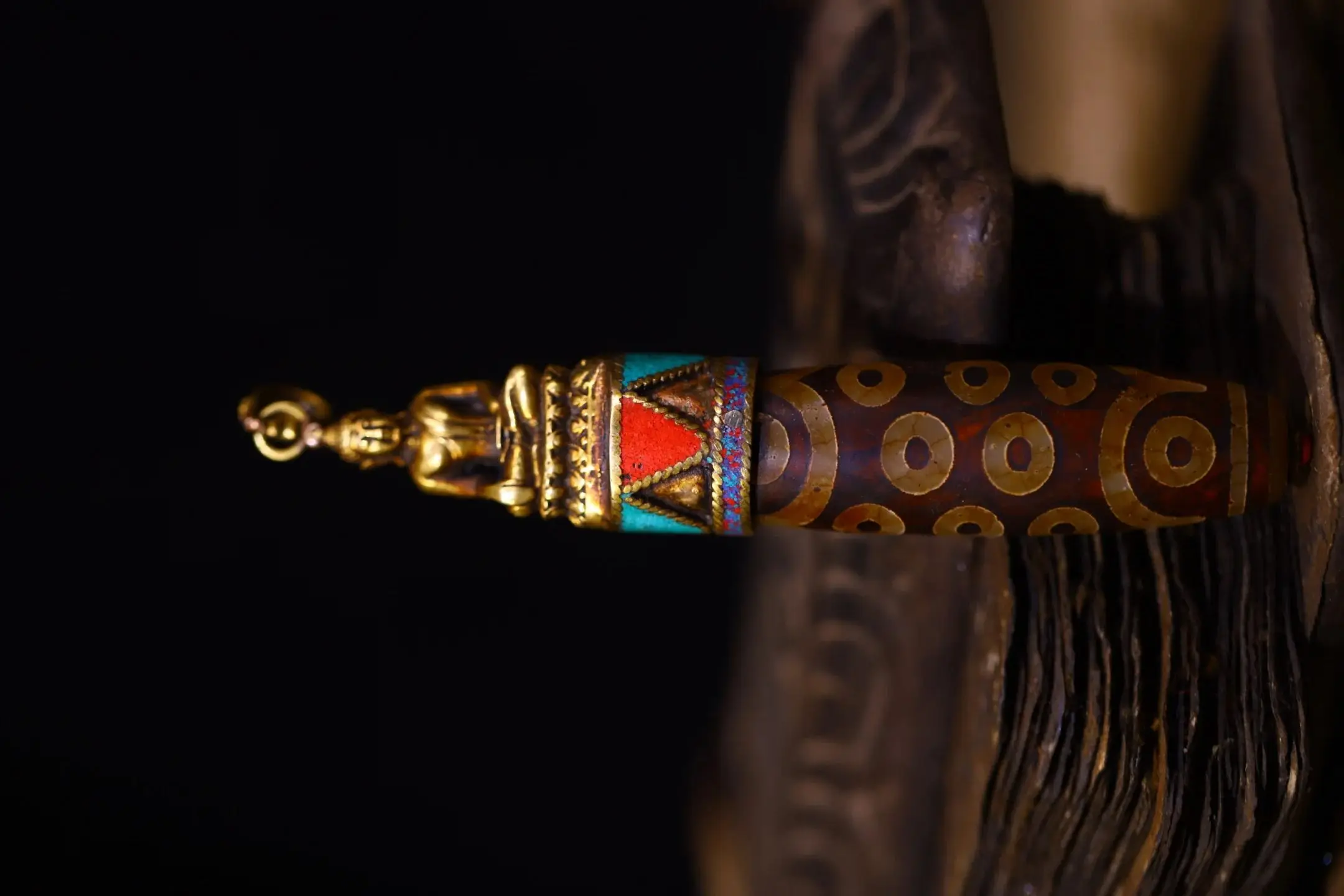 

5"Tibetan Temple Collection Old Natural Agate Mosaic Gem gZi Beads Sakyamuni Buddha Buddha Beads Pendant Amulet Dharma