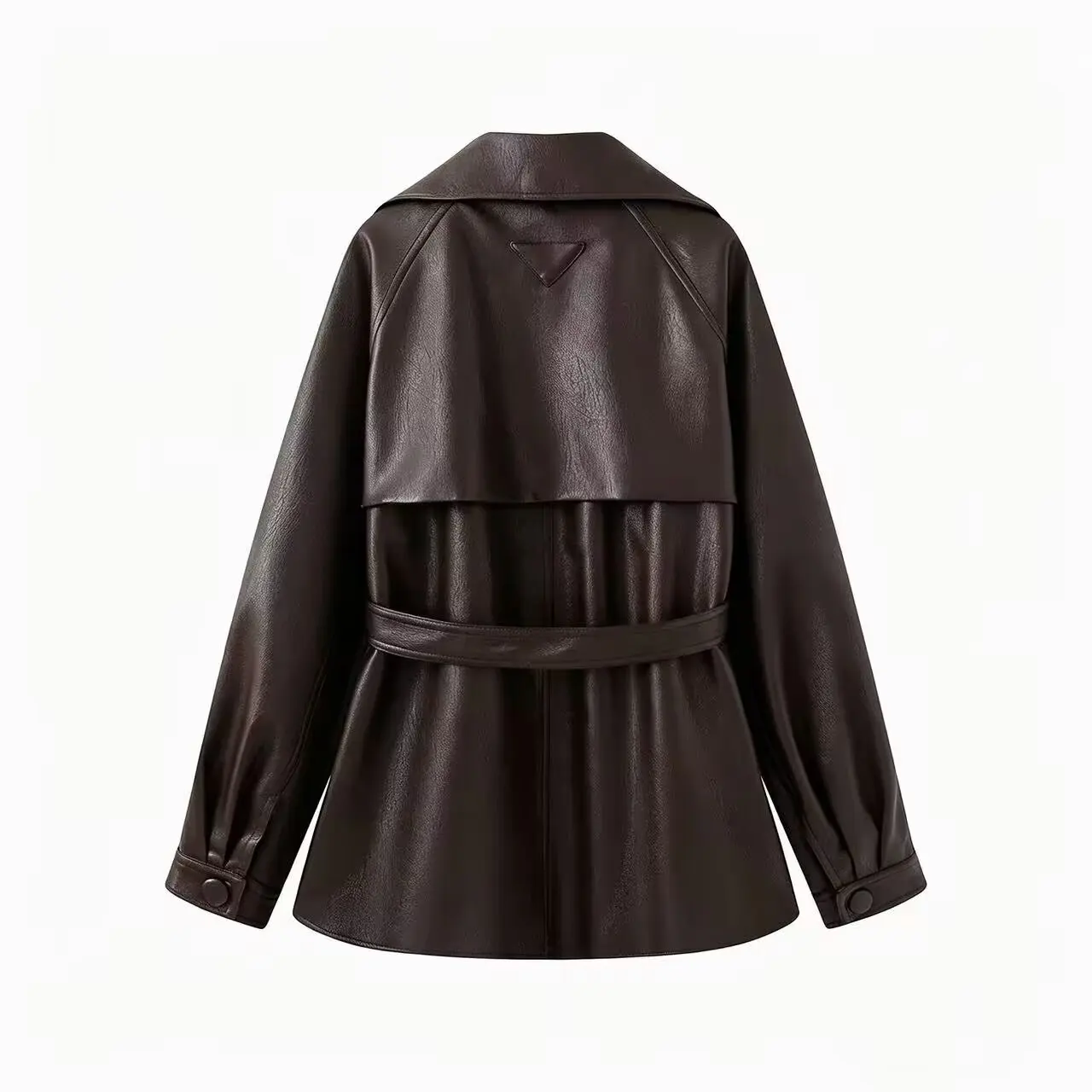 Women's Jacket 2026 Autumn New Solid Color Long Sleeve Faux Leather Belt-Decorated Biker Style Jacket Trendy