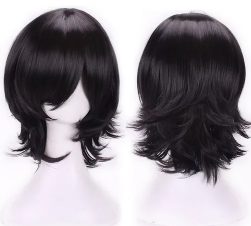 Cabelo em camadas curtas para homens, perucas cosplay anime, peruca de festa, fantasia preta, do outro lado