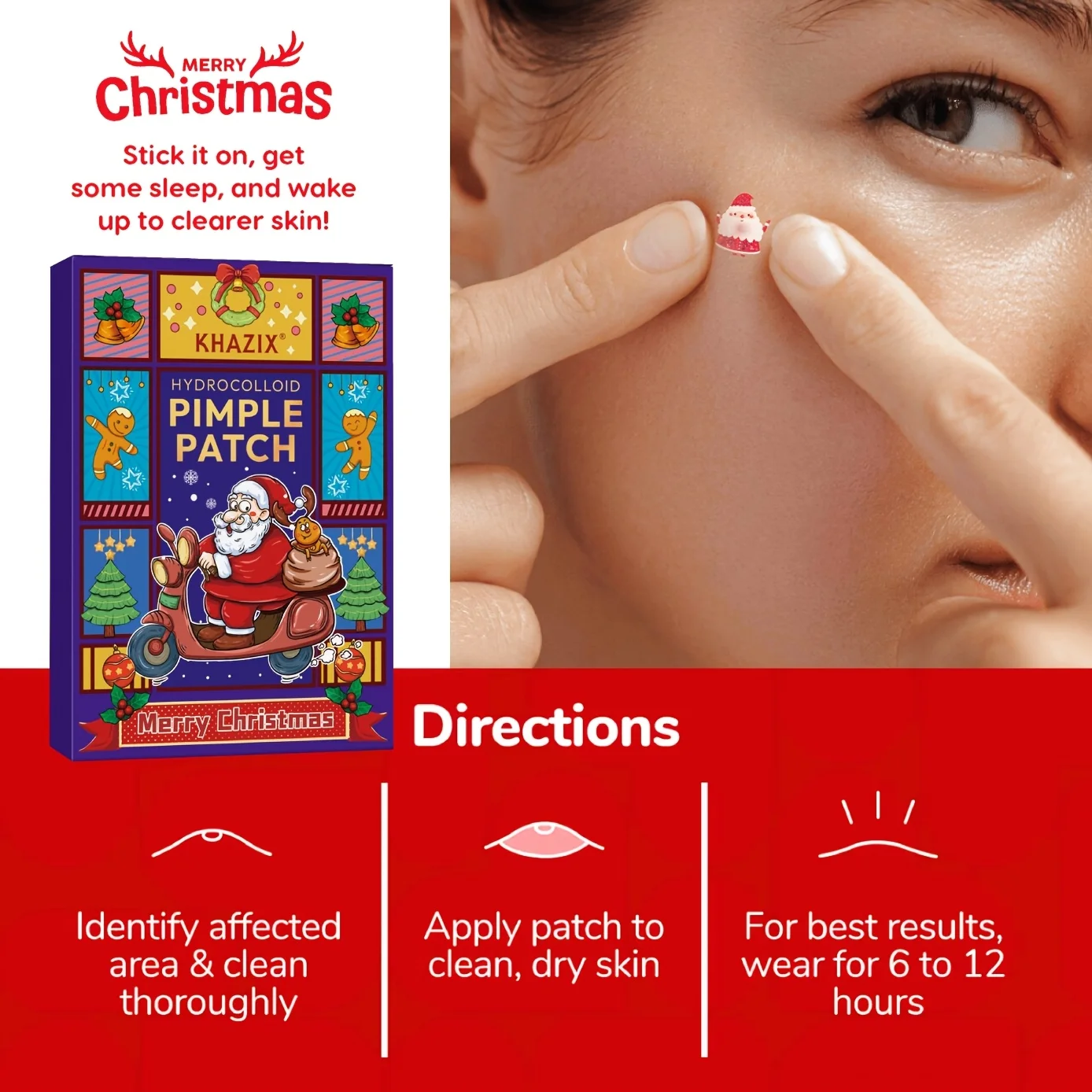 96 قطعة من رقعة حب الشباب ذات الغروانية المائية لعيد الميلاد، يخفف عيوب حب الشباب، وتميز التصميم اللطيف والالتصاق اللطيف