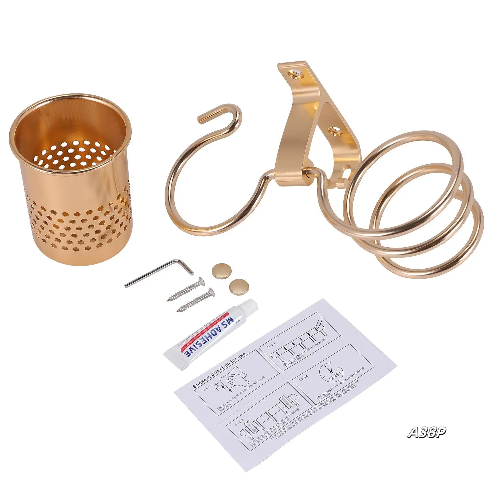 

Hair Dryer Holder With Cup Households Rack Hair Blow Dryer Shelf Metal Wall Mount Bathroom Accessories Gold Hair Dryer Rack