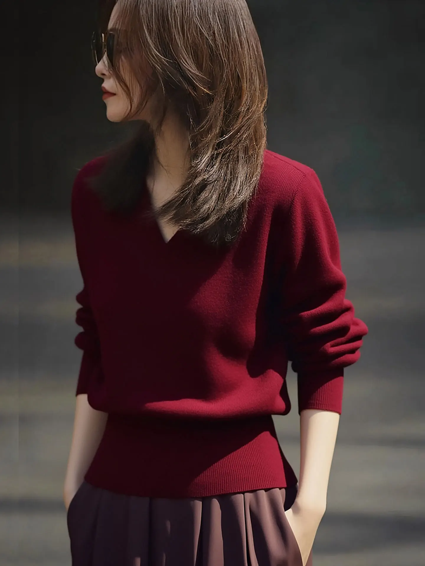 

Ele V-Ne Long Sve Knitwear Euro Sle Premium Brand Commute Friendly Comfortable Fit Soft Texture Knitted Top