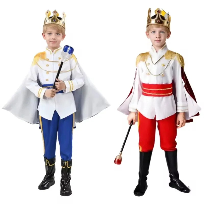 

Boy's King Prince Cosplay Costume Prince Crown Scepter Cloak Royalty Suit Halloween Birthday Carnival Costumes Fancy Dress Up