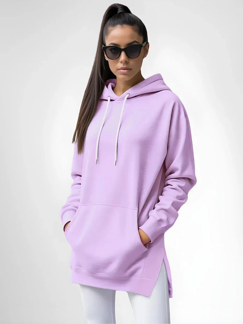 Hoodies Coats Women Solid Sweatshirts Jacket Pocket Drawstring Hooded Slight Strech Loose Casual Office Lady 2026 Spring Autumn