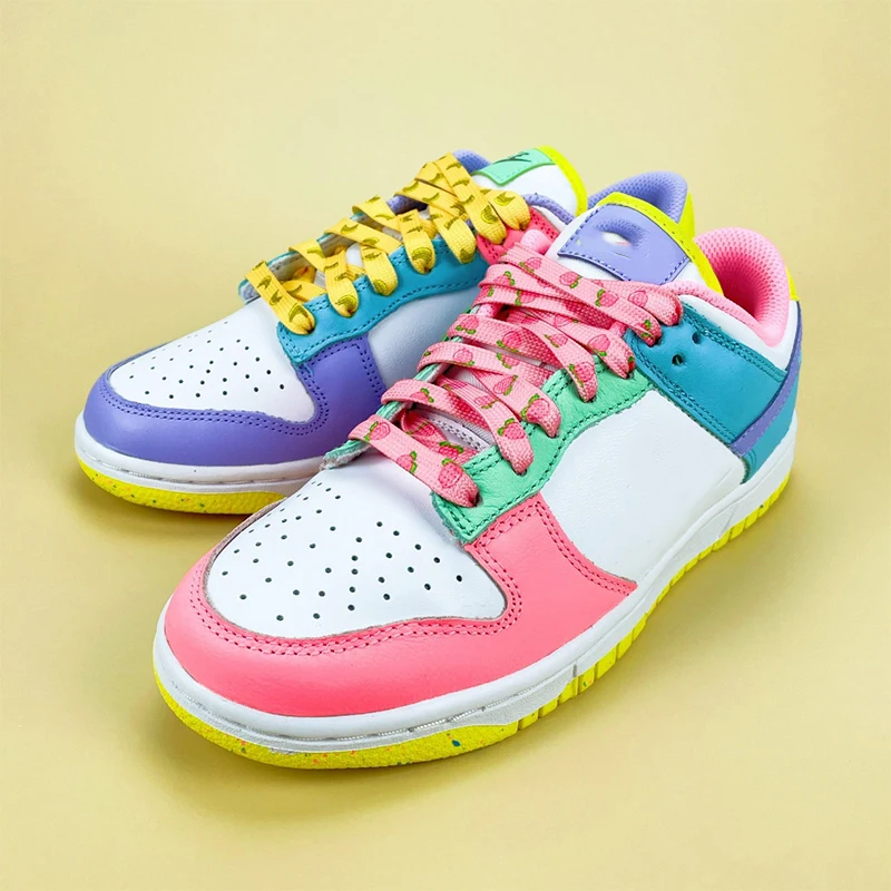 Flache, süße Macaron-Schnürsenkel für Sneaker, mit Musterdruck, Fruchtmotiv, Erdbeere, Traube, Pfirsich, Orange, Banane, für AJ1, AF1, INS, Neu – Detail 8