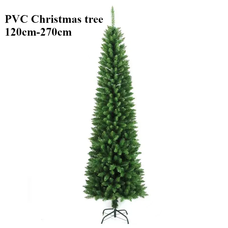 Árbol de Navidad Artificial, lápiz de PVC, bolígrafo delgado puntiagudo, poste, árbol de Navidad verde, 120cm a 270cm, decoración navideña para el hogar