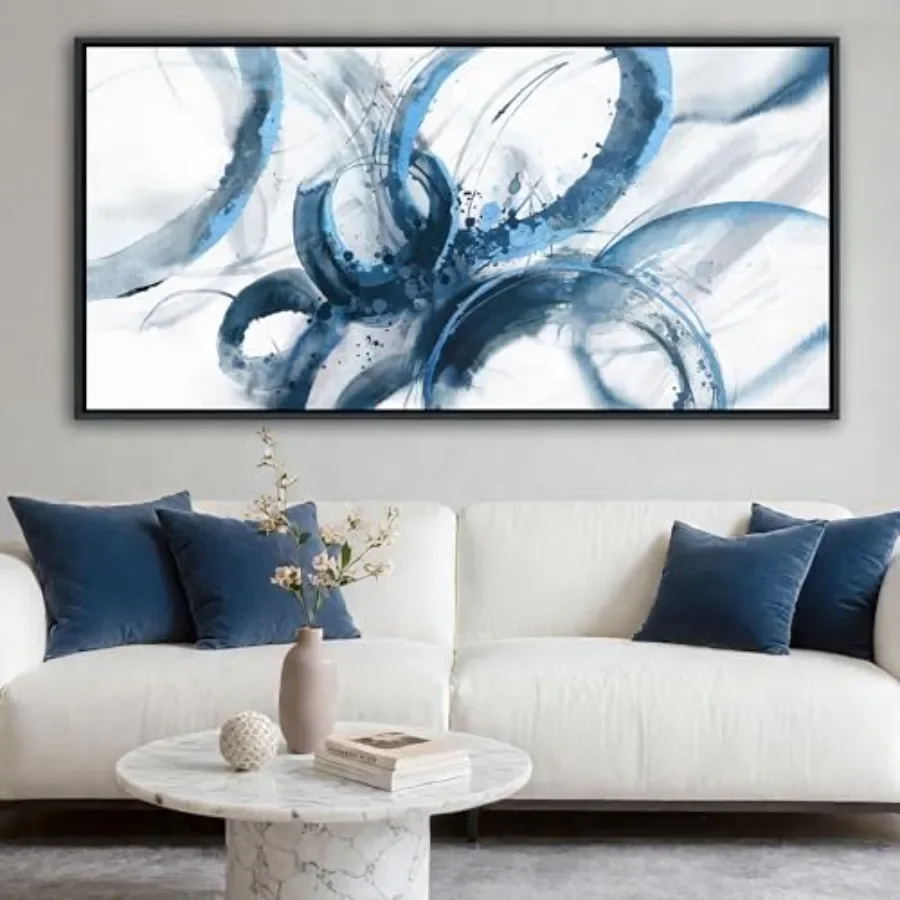 

Abstract blue wall art canvas print for living room and office wall decoration, 20×40IN framed artwork ideal for above bed or l