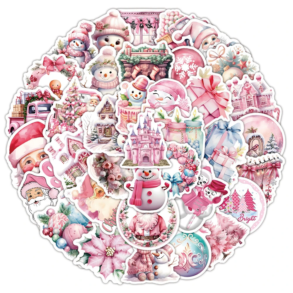 

10/30/52pcs Cute Pink Christmas Aesthetic Stickers Cartoon Santa Claus Decals DIY Luggage Water Bottle Phone Sticker Decoration