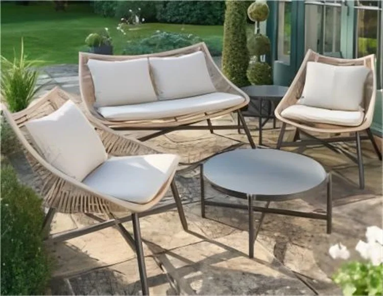 

4pcs Outdoor Garden Leisure Style Steel Rattan Patio Sofa Set Wicker Hand Weaving Sectional Sofa Set