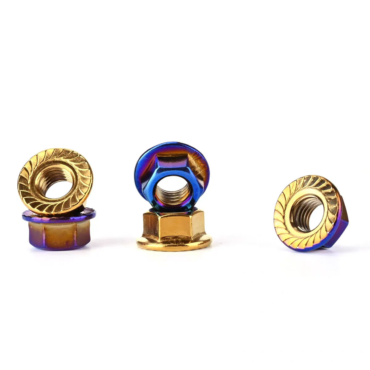 

A2 Stainless Steel Hex Flange Lock Nuts Blue Gold Embossed Anti-Loosening Tooth Design M4-M12 Motorcycle Fasteners