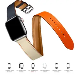 Double Tour For Apple Watch band 44mm 45mm 40mm 41mm 38mm 42mm Genuine Leather watchband bracelet iWatch series se 6 7 8 9 strap