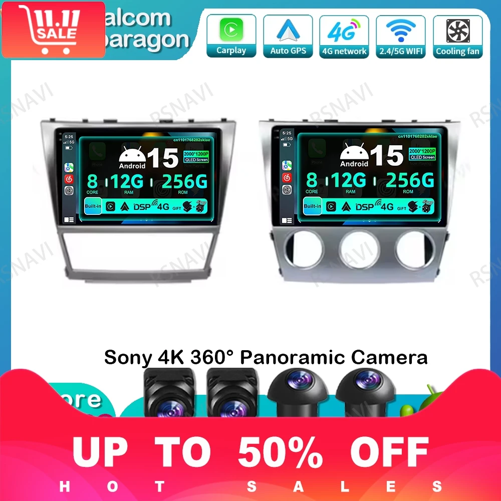 Car Radio Android 15 For Toyota Camry 40 2007-2011 QLED Multimedia NO 2DIN 8 Core Snapdragon Head Unit Qualcomm Wireless Stereo