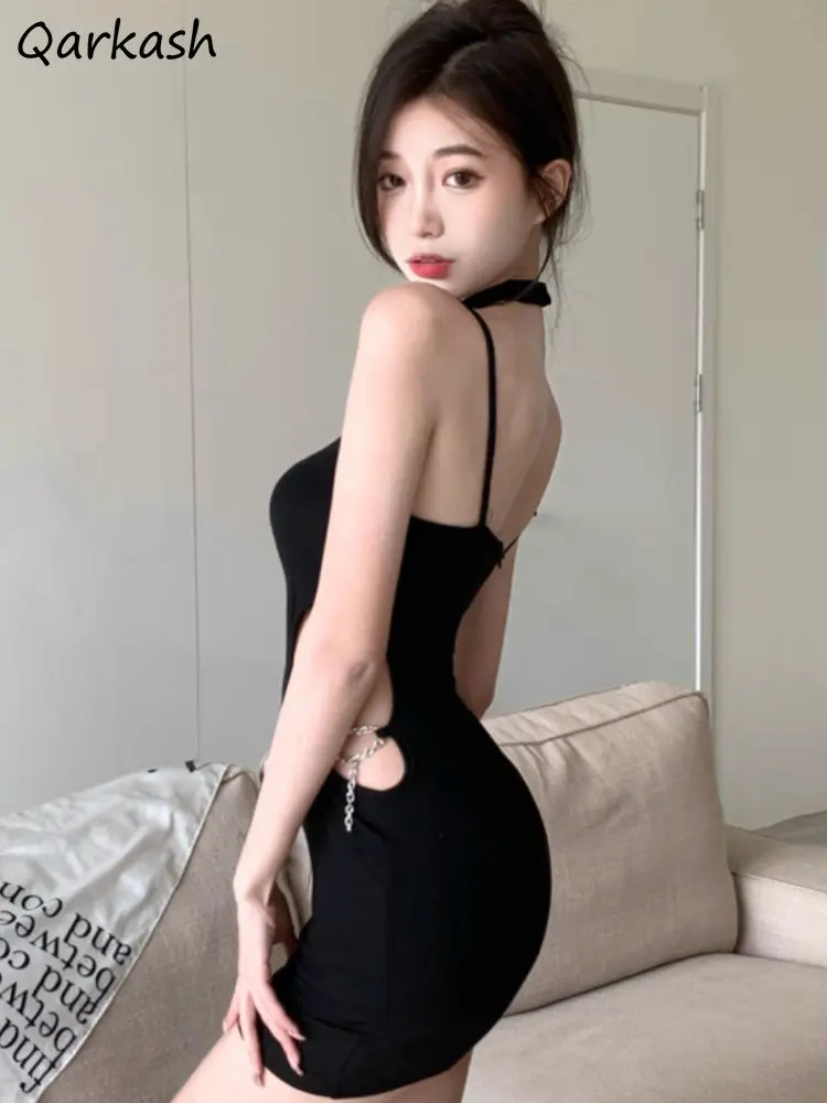 

Halter Black Dress Women Backless Mini Hotsweet American Style Elegant Streetwear Vintage Female Party Fashion Ulzzang Summer