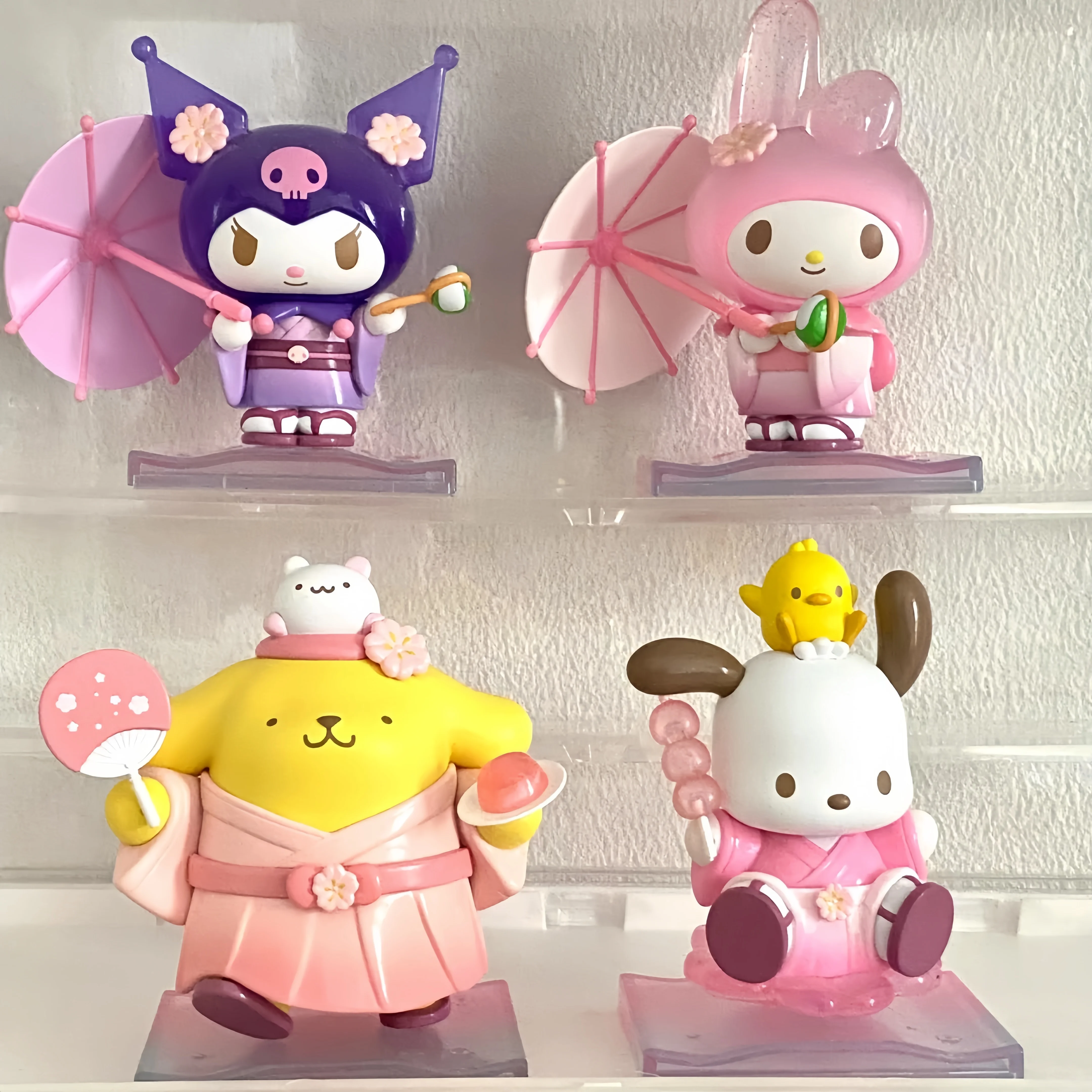 Genuíno sanrio flor e wagashi série caixa cega kuromi cinnamoroll melodia pocahcco pompompurin estatueta de ação presentes de natal