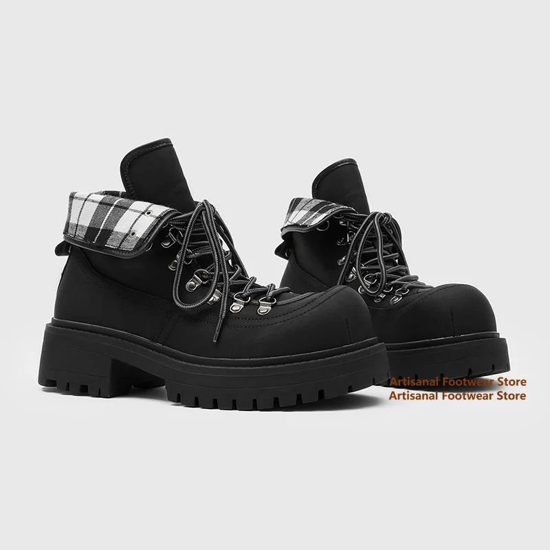 Thick Soled Height Increasing Boots for Men British Style Lace Up Motorcycle Boots Men's Shoes Handmade Men's Boots Botas Mujer