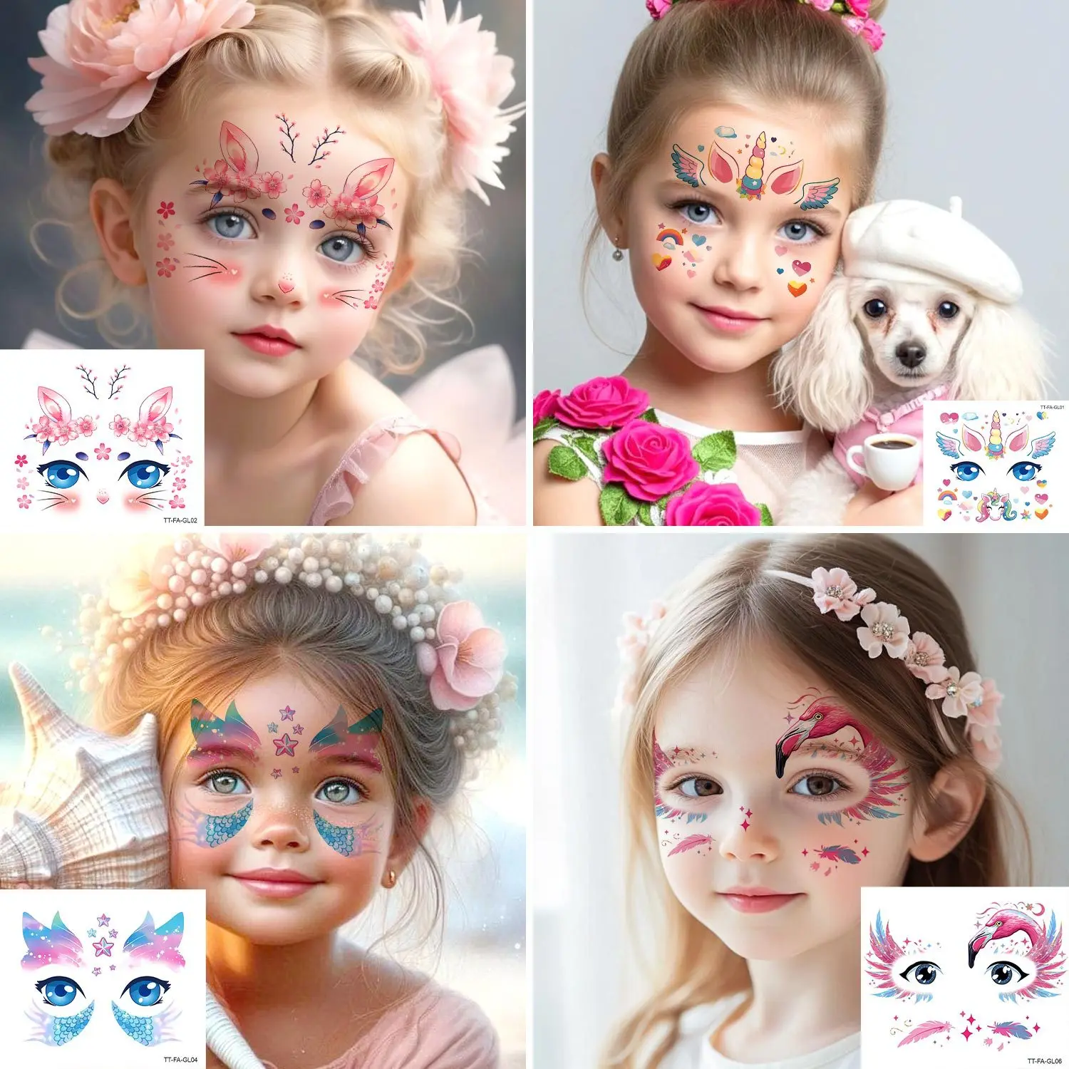 Cartoon Animal Face Tattoo Stickers Waterproof Non Toxic for Kids Festival Stage Makeup Party Performance