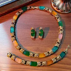 Fashion trend Maillard style colorful necklace earrings