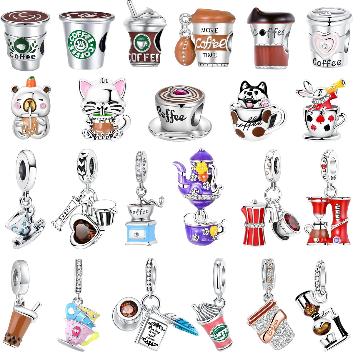 

Классические подвески для кофейной чашки из стерлингового серебра 925, бусины для чашки чая, подходят для оригинального браслета, ожерелья, кулон, женский браслет, сделай сам, ювелирные изделия, подарок