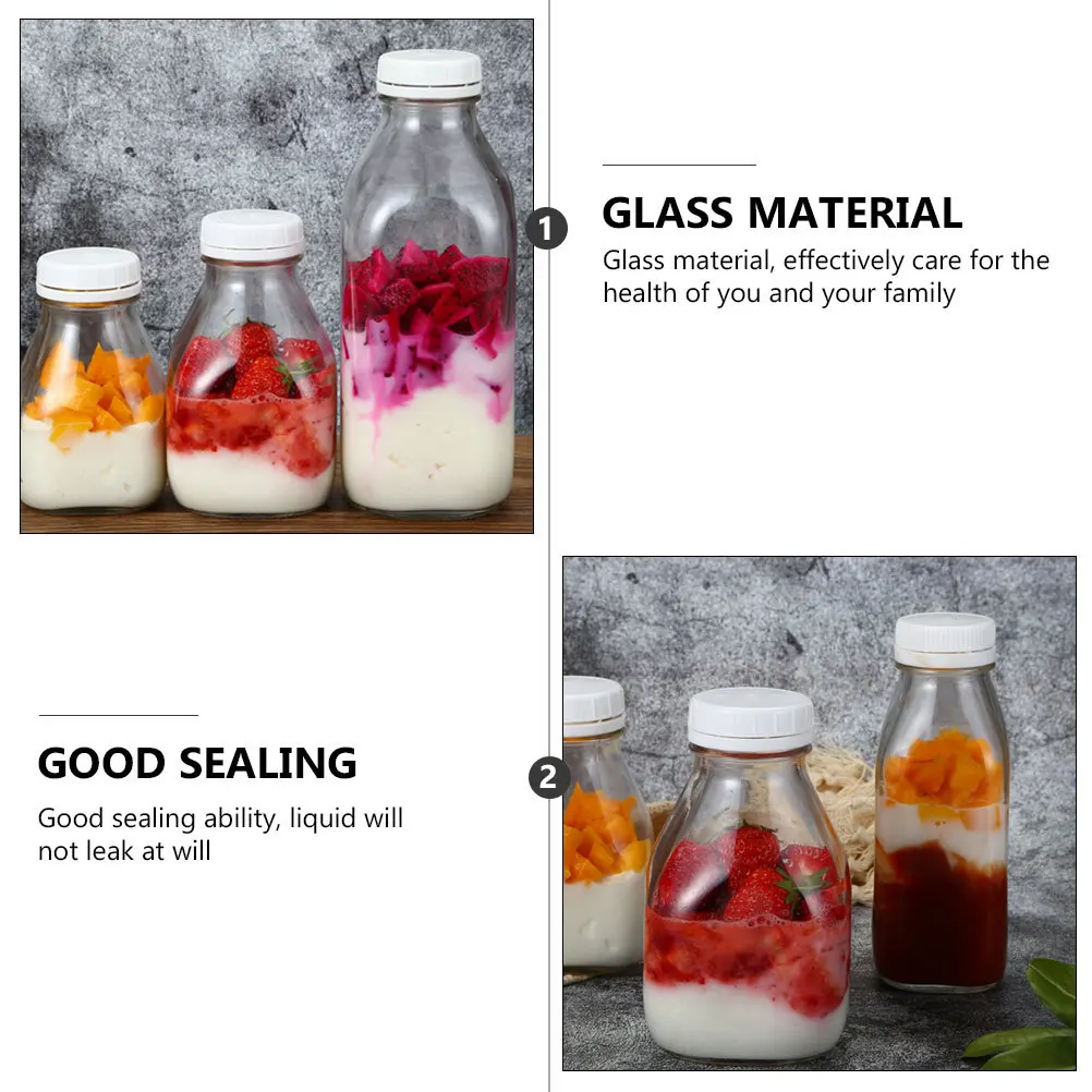 

2Pcs Glass Milk Bottle Thickened Portable Sealed Milk Pudding Container Beverage Holder Transparent Drink Bottle