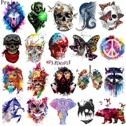 Colorful Animal Applique Iron-On Transfers Patches For Clothing DIY Punk Skull Heat Transfer Thermal Stickers For Clothes Print