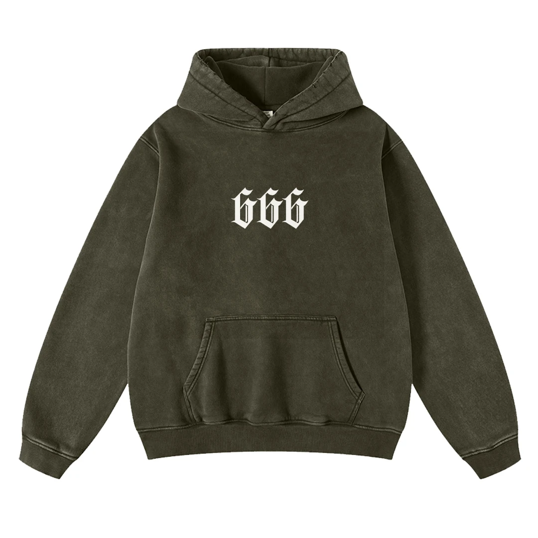 666 Met Digitale Print Dames Gewassen Hoodie Unisex Katoen Loszittend Sweatshirt Met Capuchon Van Hoge Kwaliteit Designtop