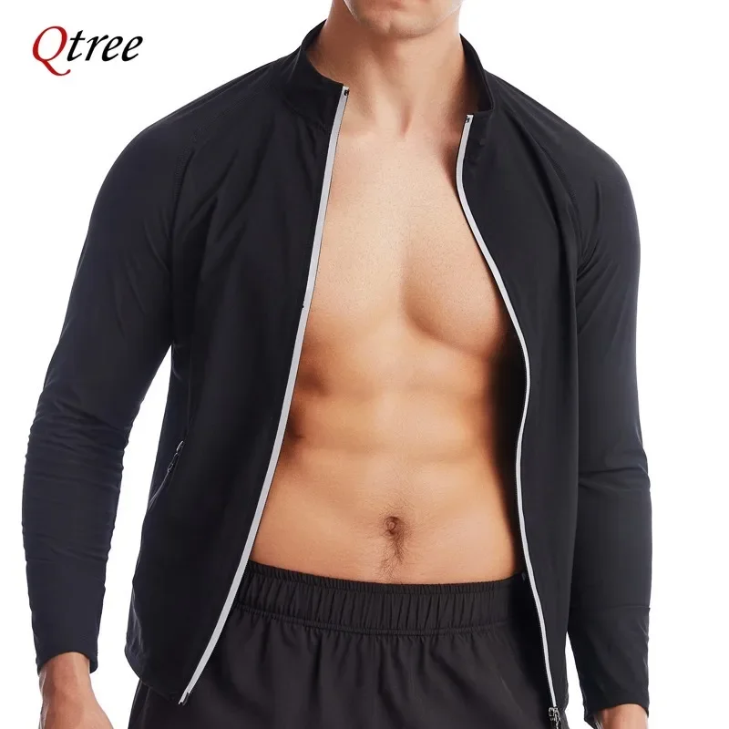 Qtree Sauan Jacket Slimming Sweat Compression Men Waist Trainer Shirts Hot Neoprene Body Shaper Long Sleeved Weight Loss Vest