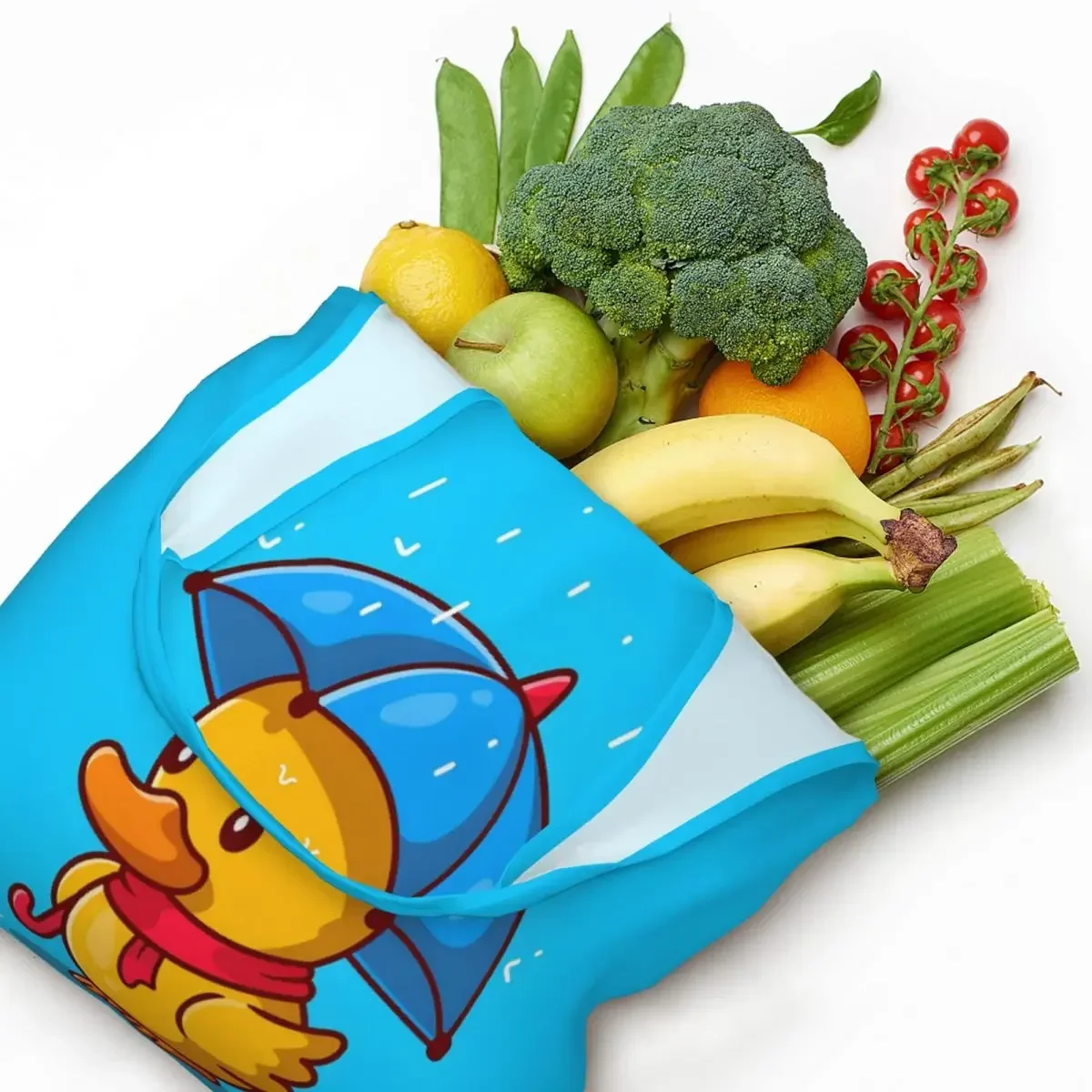 بطة مخصصة مع مظلة في المطر الكرتون البقالة حقيبة تسوق قماش المتسوق حقائب كتف سعة حقيبة يد محمولة